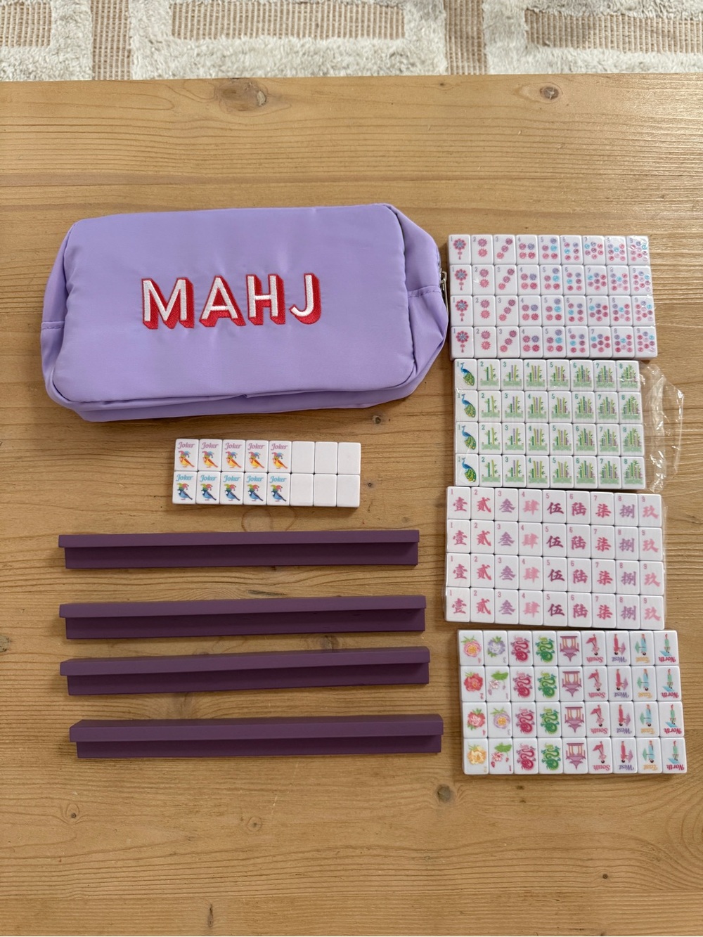 Mahjong Lavender Travel Mahjong Set with Purple Racks